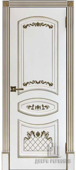 Межкомнатная дверь Эмаль белая (RAL 9003) Алина патина золото