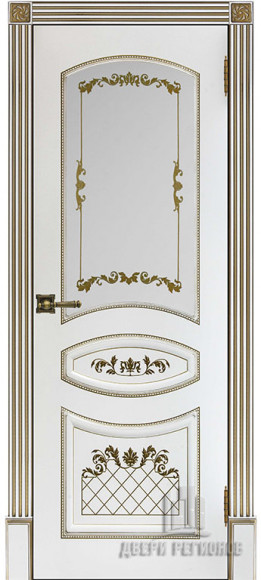Межкомнатная дверь Эмаль белая (RAL 9003) Алина патина золото стекло матовое