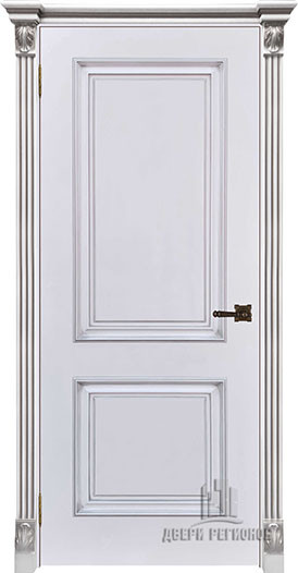 Межкомнатная дверь Эмаль белая (RAL 9003) Багет 32 патина серебро