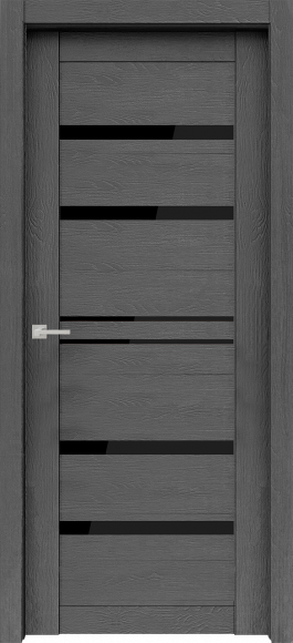 Межкомнатная дверь экошпон Ясень грей Велюкс 01 стекло лакобель черное