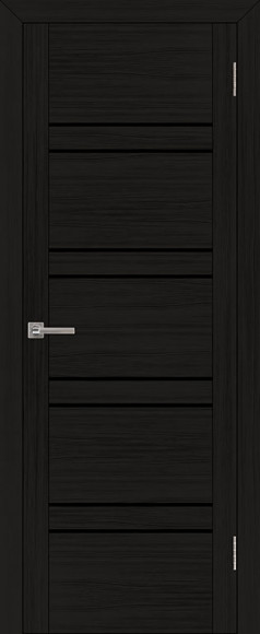 Межкомнатная дверь экошпон Шоко Велюр Uniline 30026 стекло черное Лакобель