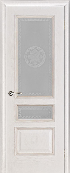 Межкомнатная дверь шпон Белая патина Вена стекло версаче