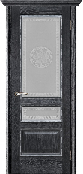 Межкомнатная дверь шпон Черная патина Вена стекло версаче