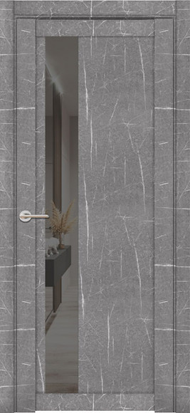 Межкомнатная дверь экошпон Торос Серый 30004/1 зеркало серое