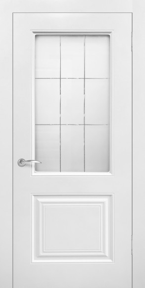 Межкомнатная дверь эмаль Белый Роял 2 стекло сатинато с гравировкой
