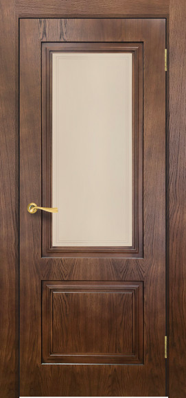 Межкомнатная дверь шпон Орех 2 Сити-5 стекло сатинат бронза с рисунком