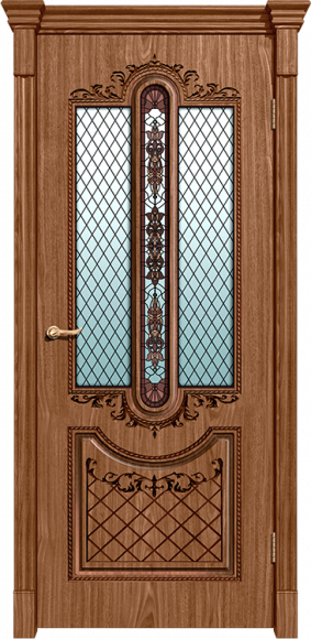 Межкомнатная дверь шпон Орех натуральный 2 Муар стекло фотопечать