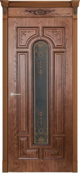 Межкомнатная дверь шпон Орех натуральный 2 Арес стекло фотопечать