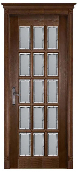 Межкомнатная дверь массив ольхи Античный орех Лондон 2 стекло матовое